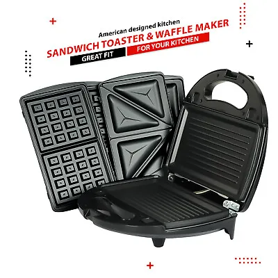 £24.85 • Buy 3 In 1 Sandwich Toaster & Waffle Maker 750W Panini Press Toaster Iron Grilled