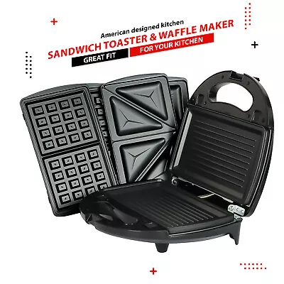 £19.95 • Buy 3 In 1 Sandwich Toaster & Waffle Maker 750W Panini Press Toaster Iron Grilled