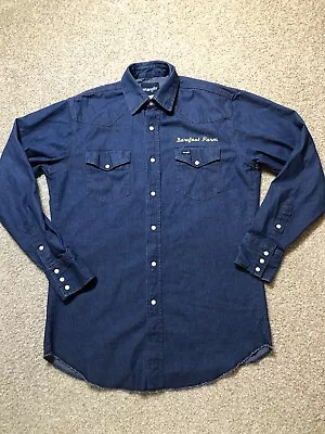 Vintage Wrangler Denim “Barefoot Farms” Embroidered Western Pearl Snap Shirt MT • $14.90