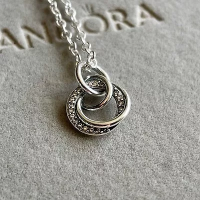 Pandora S925 ALE - Family Always Triple Ring Pendant Necklace - 50cm • £17.50