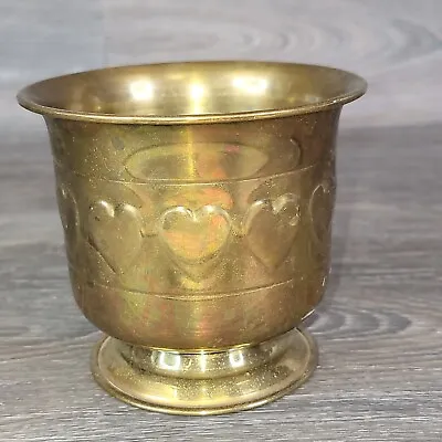 Vintage Brass Cup Goblet Mini Planter Gold Tone Small 5  Heart Engraved • $12.09