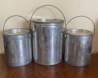 Vintage Lot Of 3 Pails Buckets W Lids & Handles Metal 1-Gallon & 2-Quart • $13