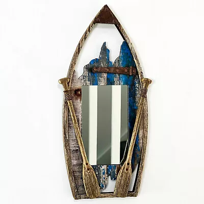 Wooden Paddle Boat Mirror Rustic Seaside Nautical Coastal Bathroom Wall Decor • £29