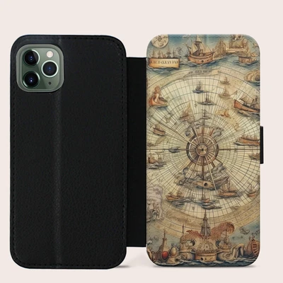 Vintage World Map Drawing Flip Wallet Phone Case For Iphone Samsung Huawei • £11.99