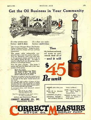 1922 Correct Measure Co. Ad: Visible Gas Oil Pumps - Rochester Pennsylvania • $17.76