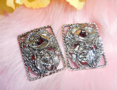 Vintage Sarah Coventry Daisy Flower Silver Tone Clip Statement Earrings • $11.99