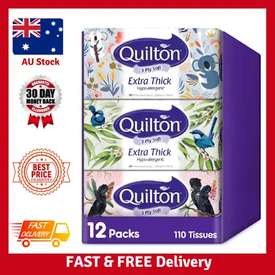 Quilton 3 Ply Extra Thick Facial Tissues (Hypo-allergenic 110 Sheets Per Box 12 • $26.96