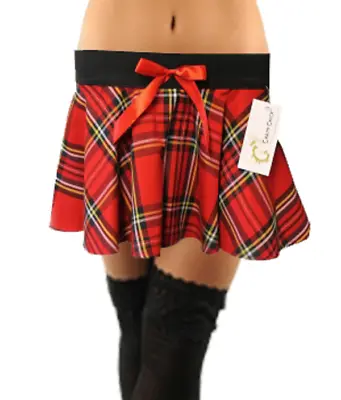 Ladies Womens 9  Mini Kilt Tartan Check Skirt With Satin Bow Skater Fancy Dress  • £10.99