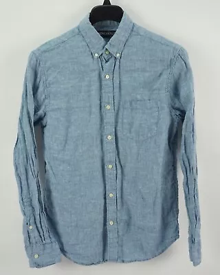 J. Crew 100% Linen Mens Medium Long Sleeve Blue Heather Pocket Button Down Shirt • $24.99