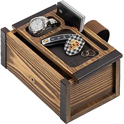  Decorative Wooden Box With Valet Tray Lid - Mens Entryway Desk Dark Walnut • $44.42