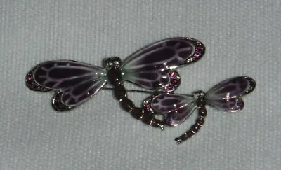 £16.36 • Buy MONET Double Purple Violet Enamel Crystal Dragonfly Brooch Pin - 2.75  - MINT 