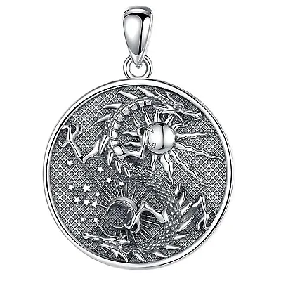 925 Sterling Sun And Moon Dragon Amulet Silver Pendant Unisex Vintage Jewelry • $51.63
