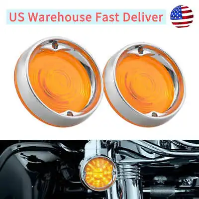 Chrome Turn Signal Light Cover Trim Ring Amber Lens For Harley Touring Road King • $16.32