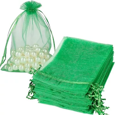 HRX Package 100pcs Organza Bags Green 5x7 Inch Mesh Drawstring Gift Bags • $8