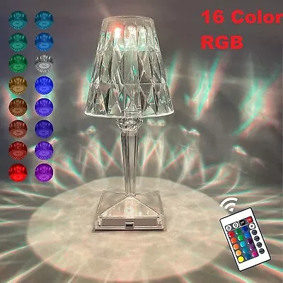 RGB Crystal Table Lamp USB LED Diamond Rose Bar Night Light Touch Atmosphere • £5.88