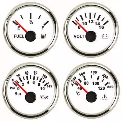 52MM 4 Gauge Set Fuel Water Temp Volts Oil Pressure For Car Truck Marine 12V/24V • $61.52