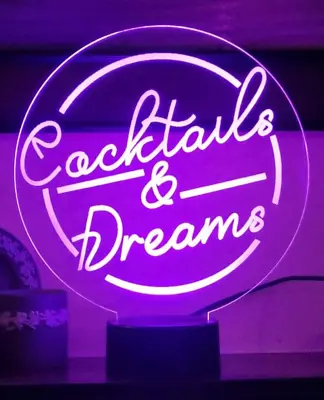 Cocktails And Dreams Neon LED Light Up Sign For Home Gin Bar Pub Man Cave • £25.95