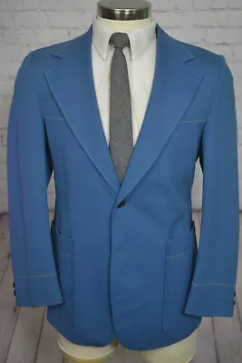 Vintage 60s Mens Blue Polyester Classic Sport Coat Blazer Jacket SIZE 38R • $19.95