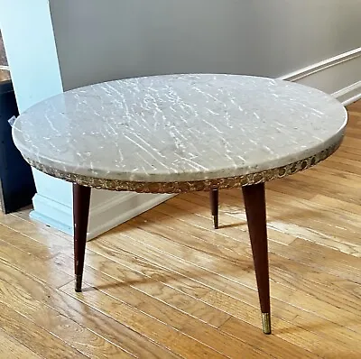 Mid Century Modern Round Marble  Coffee/end Table 26”x15” Tall Vintage Hollywood • $199.75