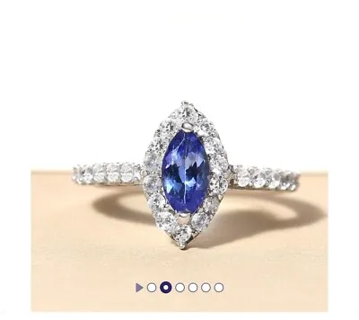 AAA Tanzanite & Moissanite 925 Sterling Silver  Classic Marquise Halo  Ring. • £37.99