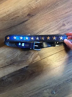 ESCADA- Vintage Leather Waist Belt-Size 34-Italy Dark Blue With Silver Stars • $39.99