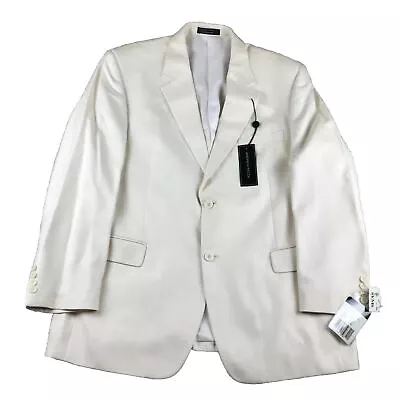 Andrew Fezza Blazer Men 43 Regular Ivory 100% Spun Silk Lined Button Up Coat NWT • $68.26