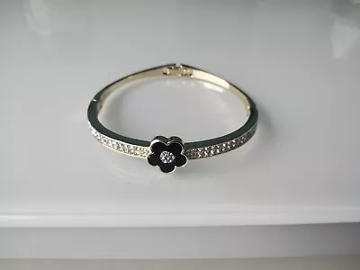 Black Gold Silver Rhinestone Flower Clover Braclet Bangle New Gift • £5