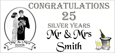 £6.95 • Buy 2 PERSONALISED 25th Silver Wedding Anniversary Banners Party Decorations 001