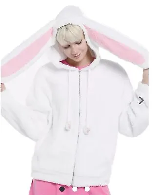 Hot Topic Fuzzy Bunny Hoodie XL Punk Ears Zip Front Pockets Sweet Society • $64.80