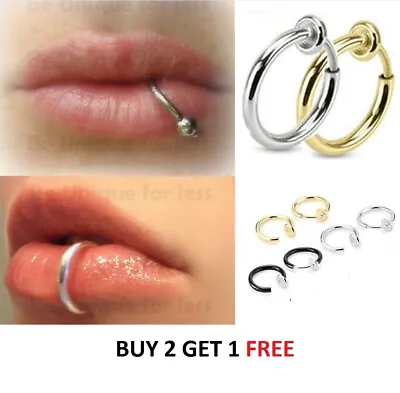 Lip Ring Fake Spring Clip On Nose Ring  Fake Lip Hoop Body Piercing Ring • £3.49
