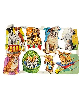 2 VINTAGE Dogs Puppies No. 1545 DIE CUT PAPER SCRAP SHEET ENGLAND • $9.99