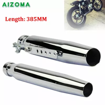 2X Universal Motorcycle Exhaust Muffler Pipes Slip On Bike Galvanized Iron 385MM • $177.99