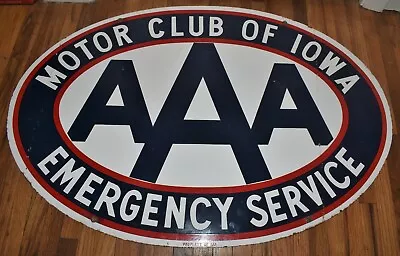 Vintage AAA MOTOR AUTO CLUB OF IOWA EMERGENCY SERVICE Advertising Porcelain SIGN • $1295