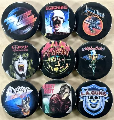 80's Music Hair Band Metal Band Rock Pinback Buttons 1.5  Size Set Of 9 Pins • $14.99