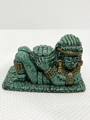 Aztec Mayan Zarebski God Warrior Statue Crushed Malachite Gold Accents 4.3 X2.8  • $55.99