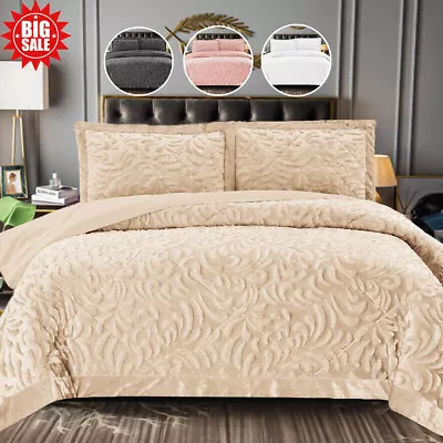 3 Piece Velvet Quilted Bedspread Throw Embossed Double S.King Size Bedding Set • £39.95