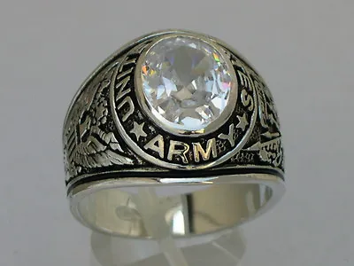 925 Sterling Silver United States Army Military Clear April CZ Men Ring Size 12 • $129.99