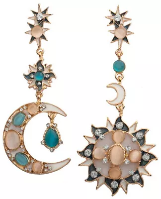 Betsey Johnson Long Aqua Blue Sun Moon Star Gold Post Dangle Earrings NWT 3  • $13.95