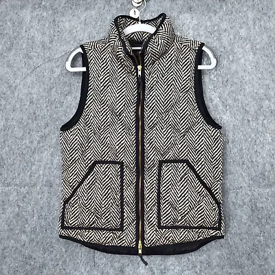 J Crew Puffer Vest Small Feather Down Chevron Full Zip Quilted Mock Neck Pockets • $22.68