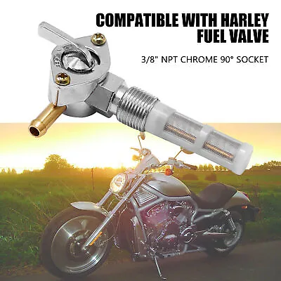 3/8  NPT Fuel Valve Gas Tank Petcock 90° Spigot For Harley Motorcycle Chrome • $17.57
