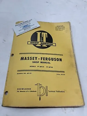 Shop Manual For I&T Models MF175 And MF180 Tractors For Massey-Ferguson • $16