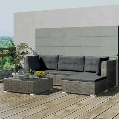 $731.99 • Buy 5 Piece Garden Lounge Set With Cushions Poly Rattan Grey VidaXL