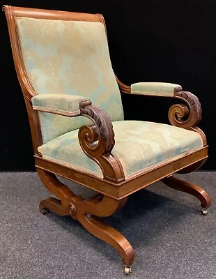 Antique William IV Period Mahogany Library Armchair Circa 1835 • £495