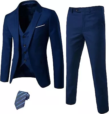 MrSure Men’s 3 Piece Suit Blazer Slim Fit Tux With One Button Jacket Vest Pant • $157.54