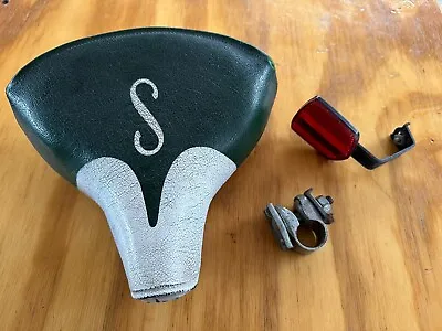 Vintage Schwinn Mesinger Bicycle Seat / Saddle Green White • $35