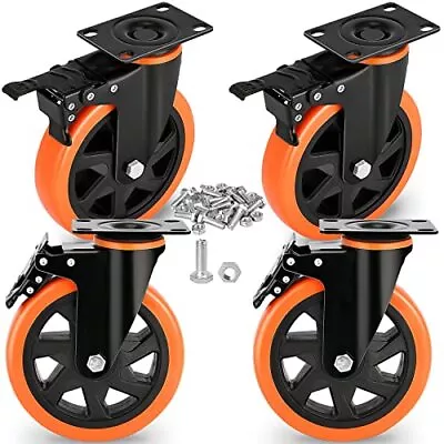 6 Inch Heavy Duty Caster Wheels Load 3000 Lbs With Brake Safety Dual Locking ... • $63.59
