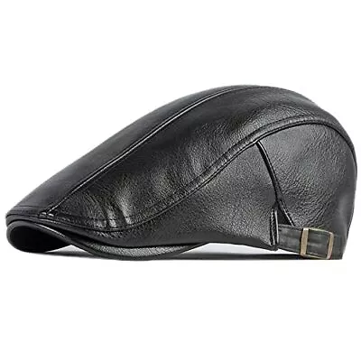  Newsboy Hats For Men Leather Ivy Flat Cap Gatsby Driving Cabbie Hat Black • $34.41