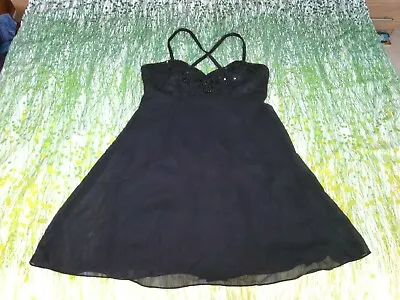 Vintage Ladies Charlotte HaltonDress. Size 14 1990's Black Beaded Full Skirt • £15