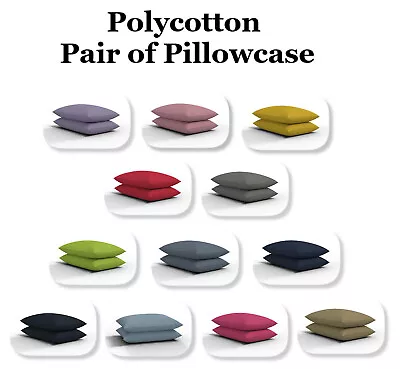 Pillowcases Pair Pack Housewife Pillow Covers Set Polycotton Plain Dyed 48x74cm • £3.30