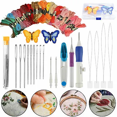 Magic DIY Embroidery Pen Knitting Sewing Punch Needle + 50 Threads Set Tool Kit • $21.99